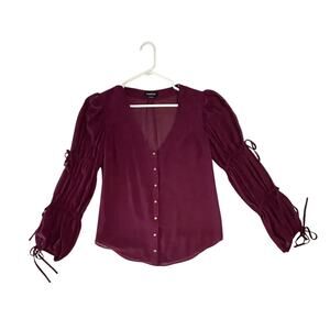 Bebe Women’s Top - S - Jewel Tone Purple - Sheer Back - Elegant Bow Accents -EUC